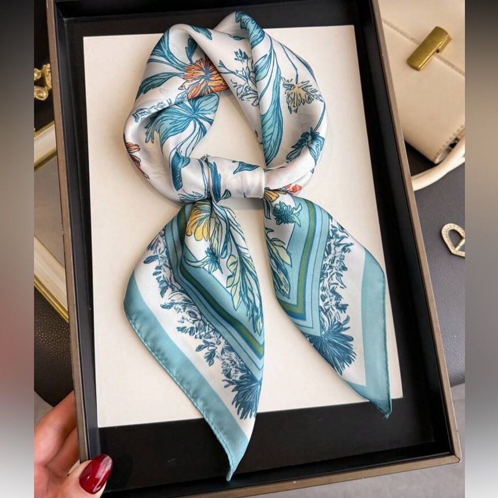 Teal blue floral Scarf A1589